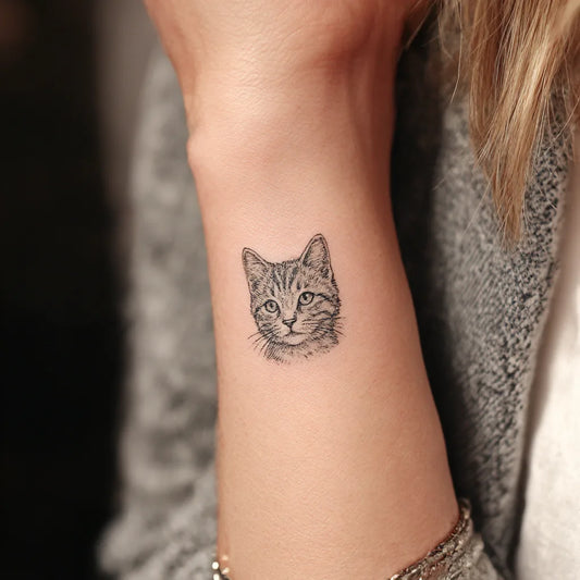Cat Portrait Pet Wrist Tattoo for Women