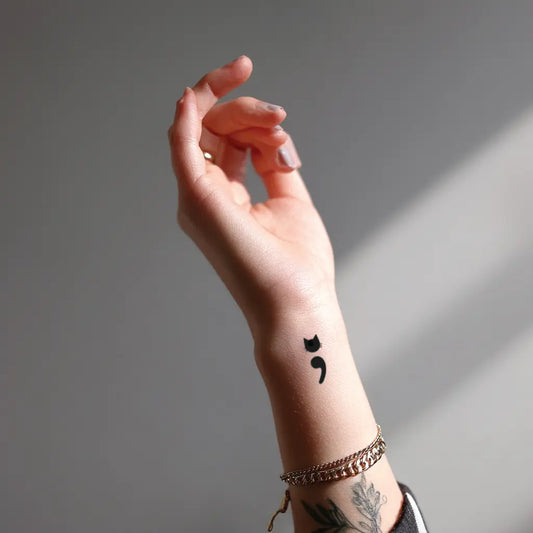 Cat Semicolon Wrist Tattoo for Women