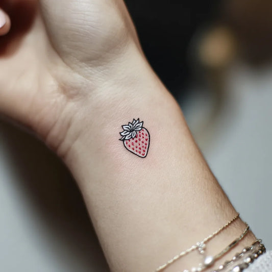 Classy Strawberry Wrist Tattoo for Women