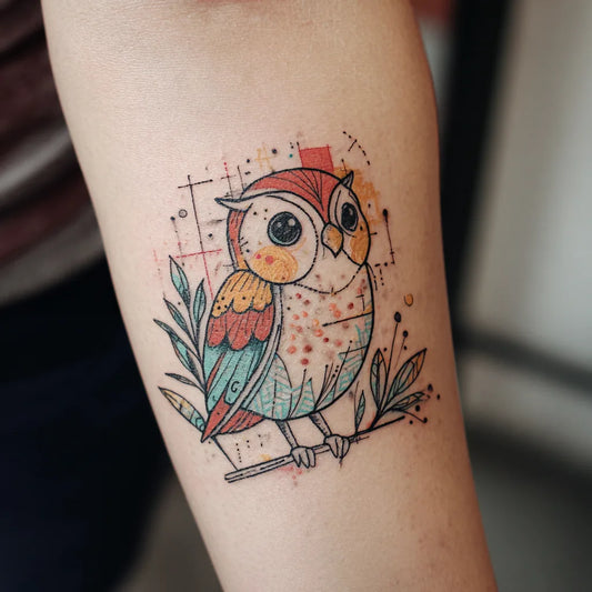 Colorful Cute Owl Tattoo