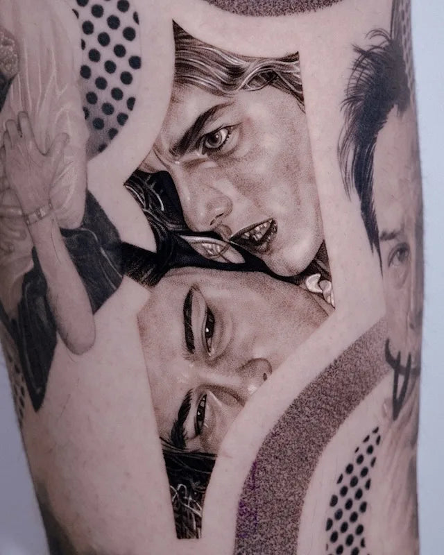 black and grey realism vampire abstract tattoo