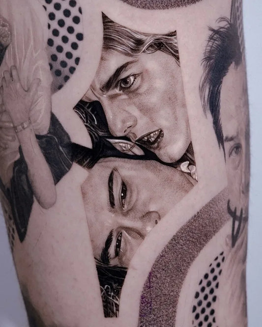 black and grey realism vampire abstract tattoo