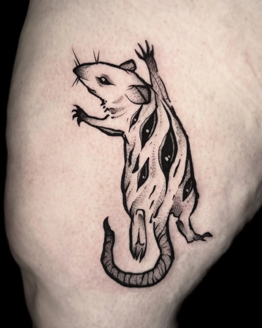 black abstract rat mouse horror tattoo