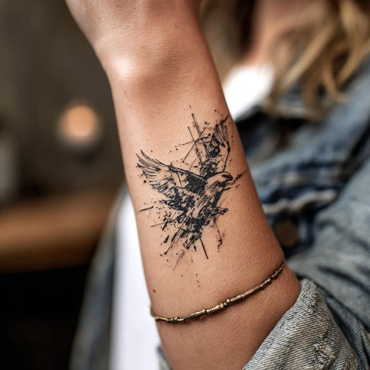 Cool Abstract Eagle Wrist Tattoo for Women