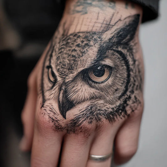 Cool Owl Hand Tattoo