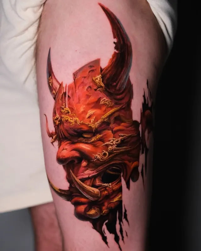 red demon color realism tattoo