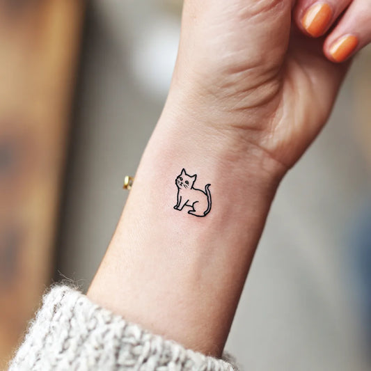 Cute Cat Outline Wrist Tattoo for Women