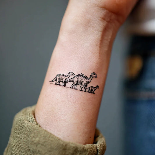 Cute Dinosaur Family Wrist Tattoo for Women