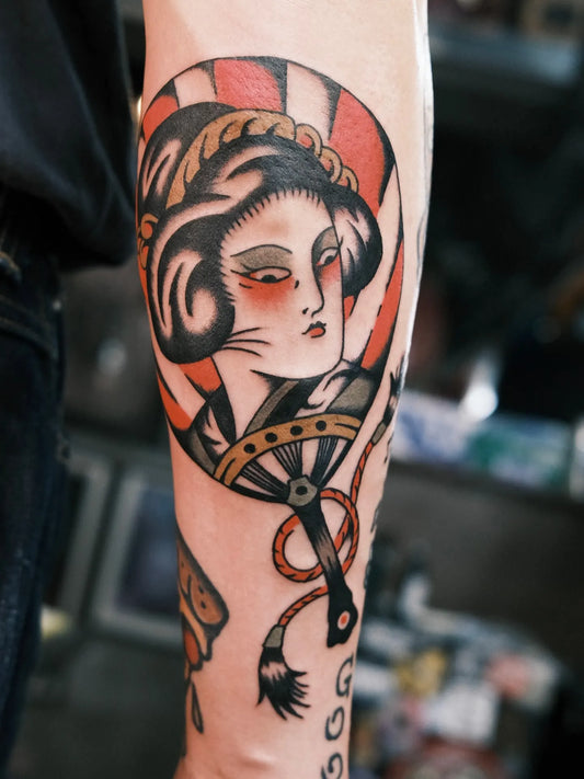 traditional japanese ginza girl fan tattoo