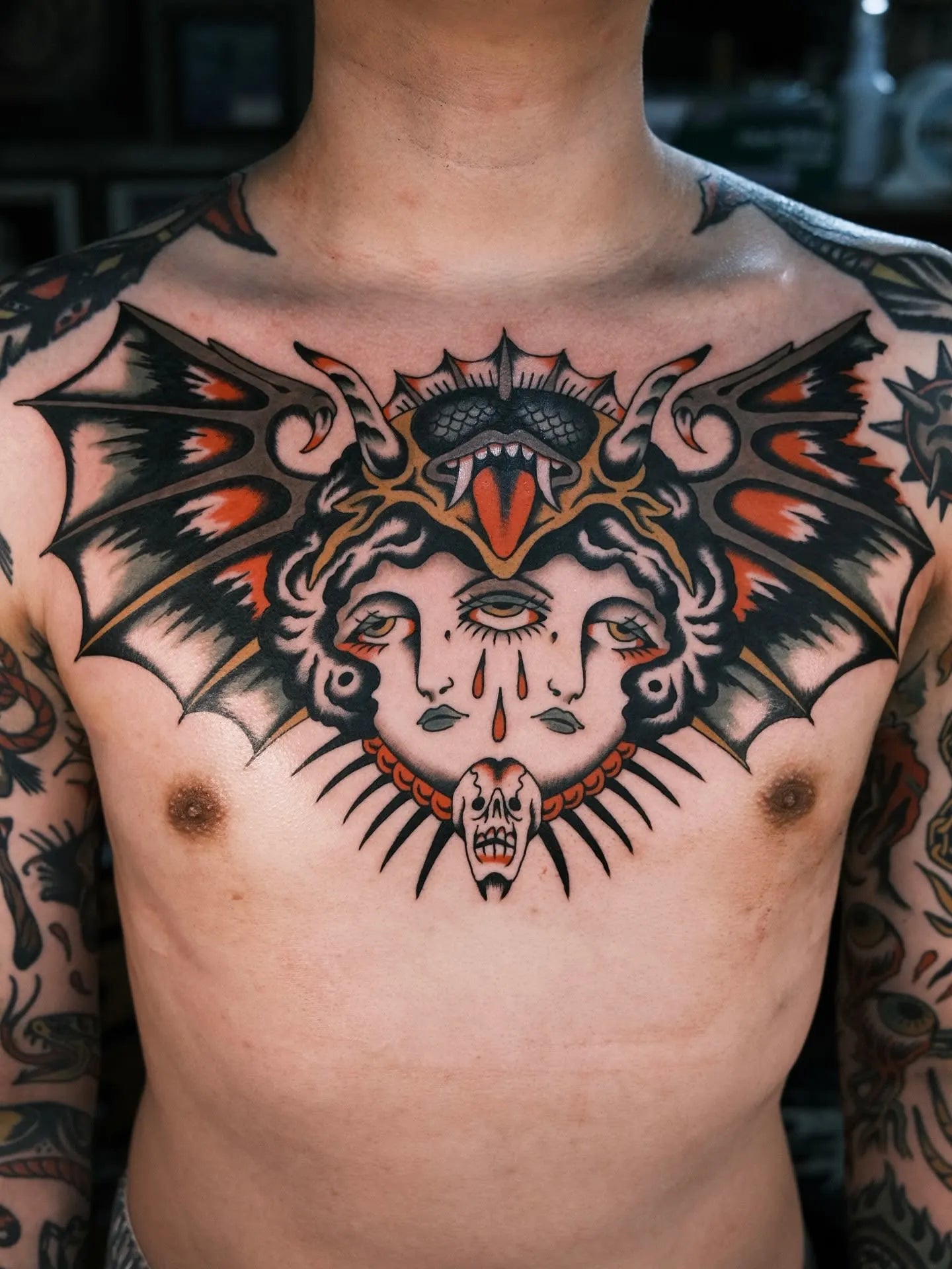 traditional man chest tattoo