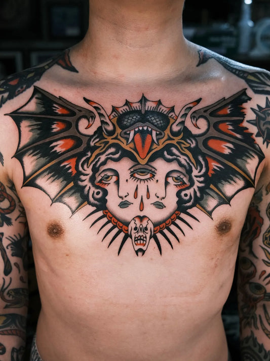 traditional man chest tattoo