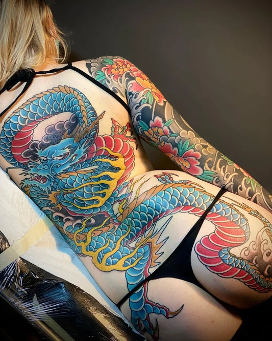 japanese irezumi dragon woman full back tattoo