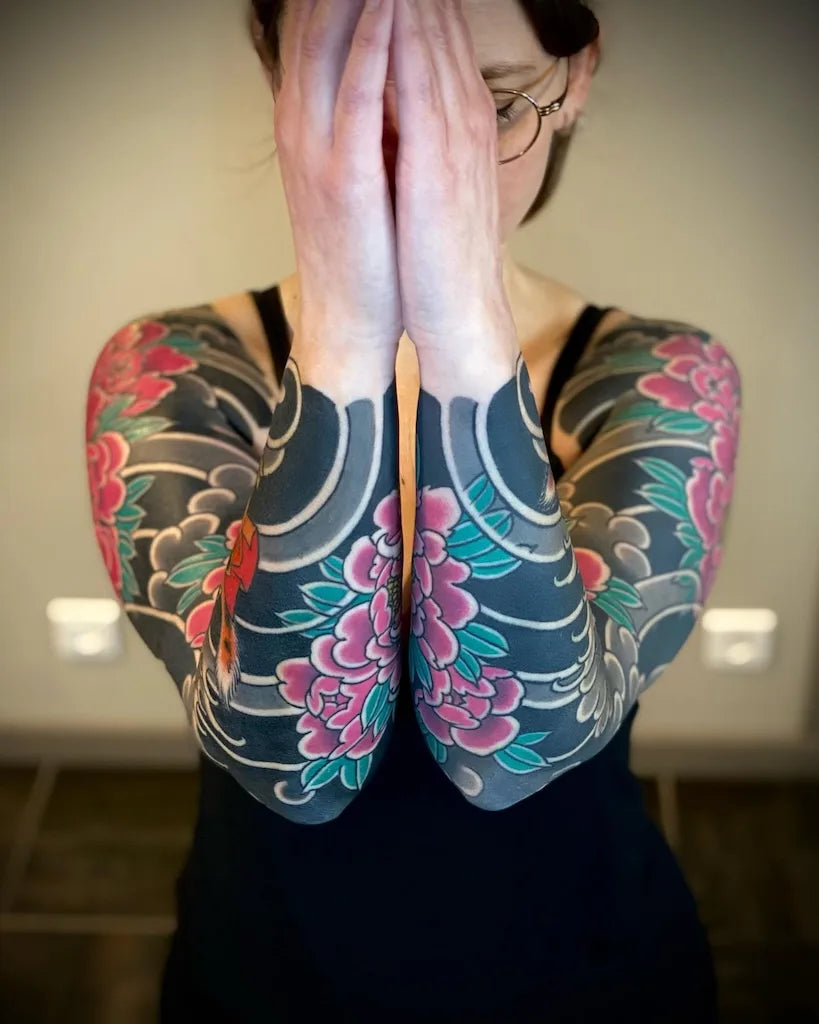 japanese irezumi full arm sleeve woman tattoo