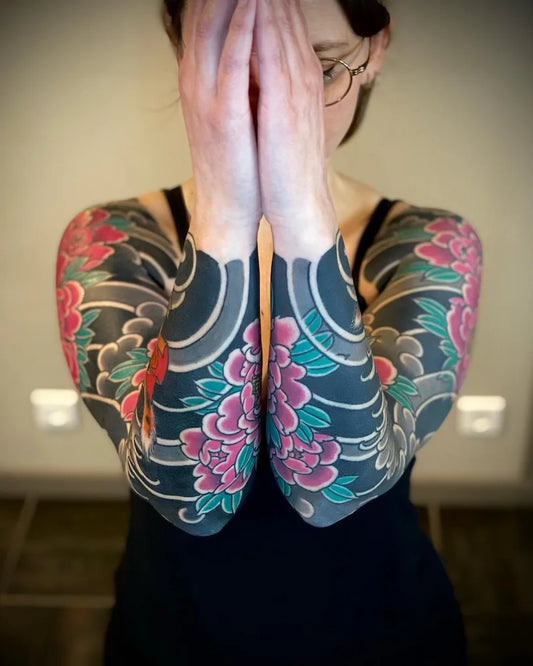 japanese irezumi full arm sleeve woman tattoo