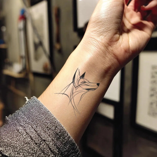 Fine Line Wolf Wrist Tattoo for Women
