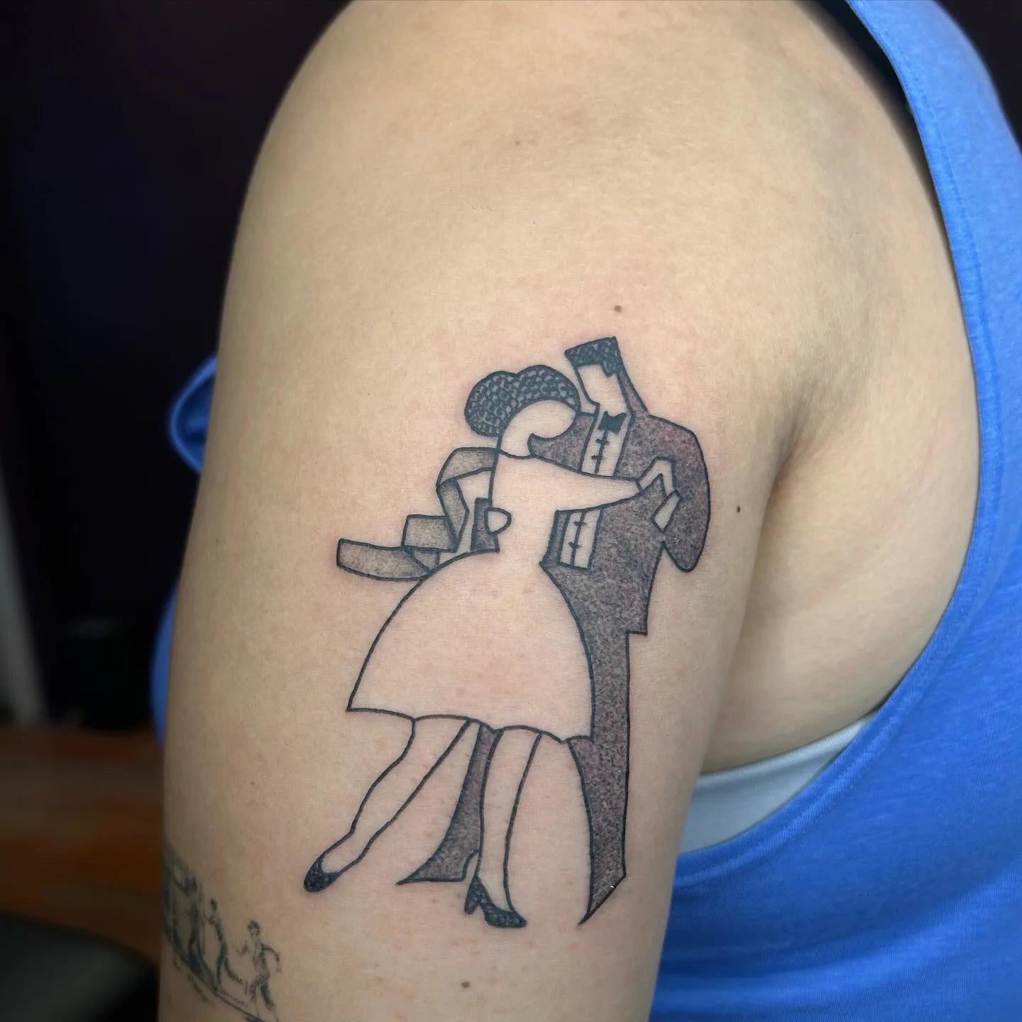 abstract french couple dancing outline tattoo