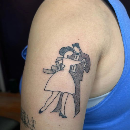 abstract french couple dancing outline tattoo