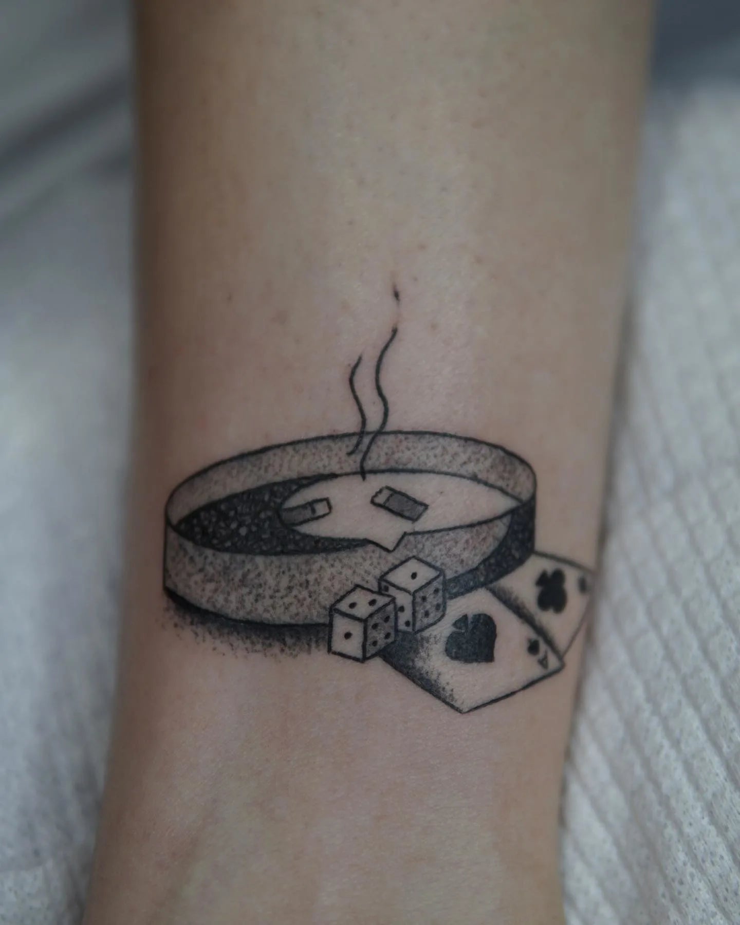 cigarette ashtray dice playing cards black and grey gambling tattoo