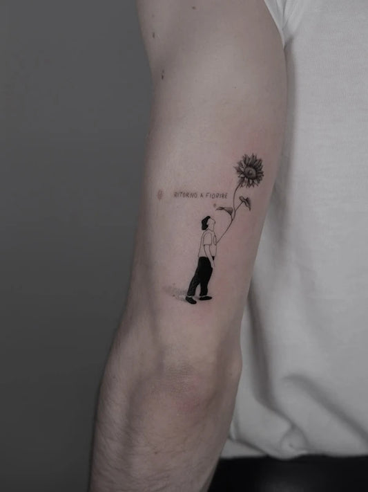 abstract illustrative minimalist human grow flower tattoo