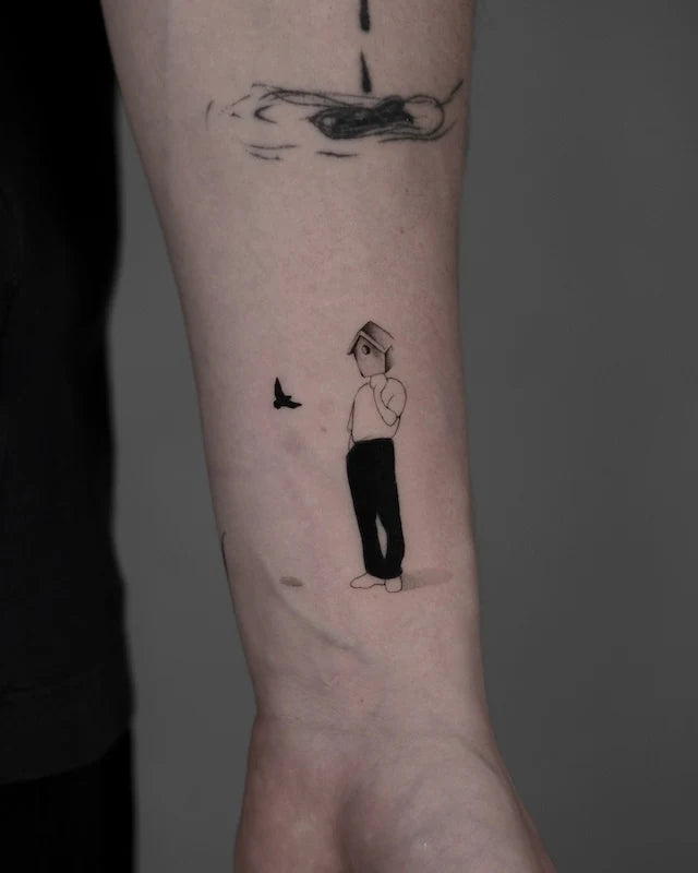abstract illustrative minimalist house head man tattoo