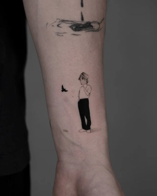 abstract illustrative minimalist house head man tattoo