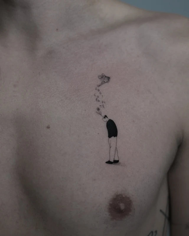 abstract illustrative minimalist human plant tattoo