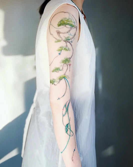 ivy wine woman full arm sleeve tattoo