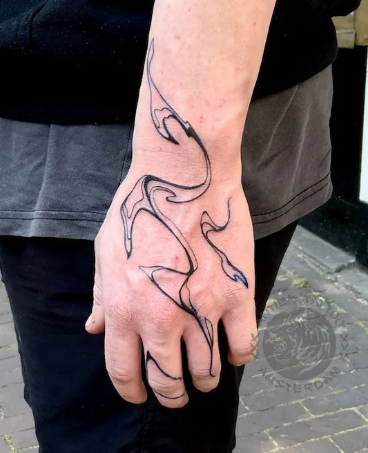 abstract blackwork lines tattoo on hand