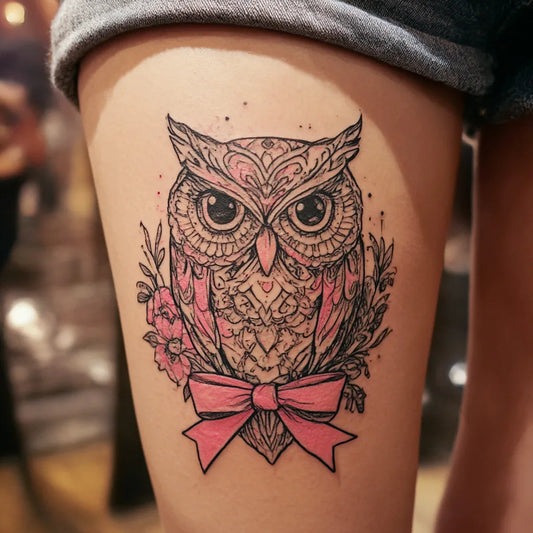 Girly Owl Thigh Tattoo