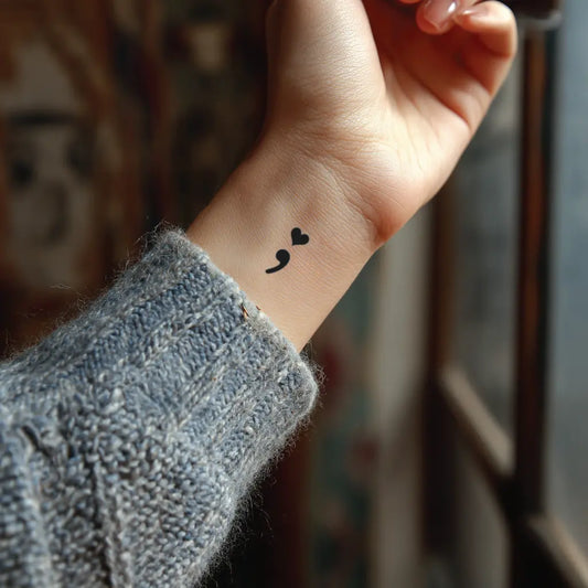 Heart Semicolon Wrist Tattoo for Women
