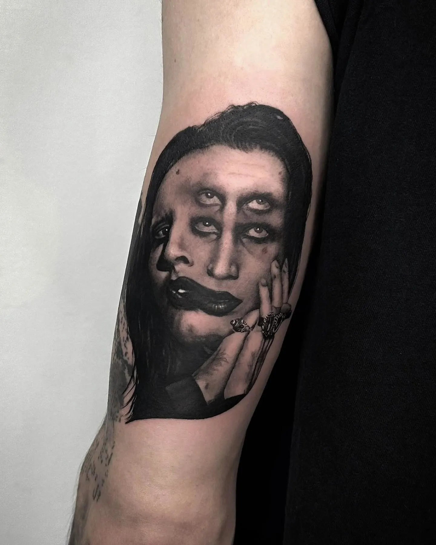 Marilyn Manson realistic portrait tattoo