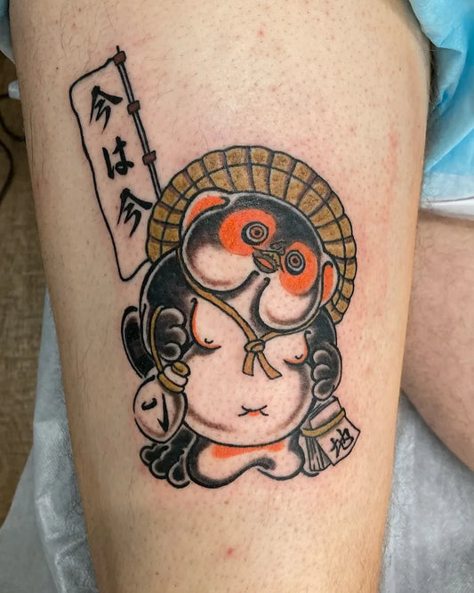 tebori japanese cute tattoo on thigh