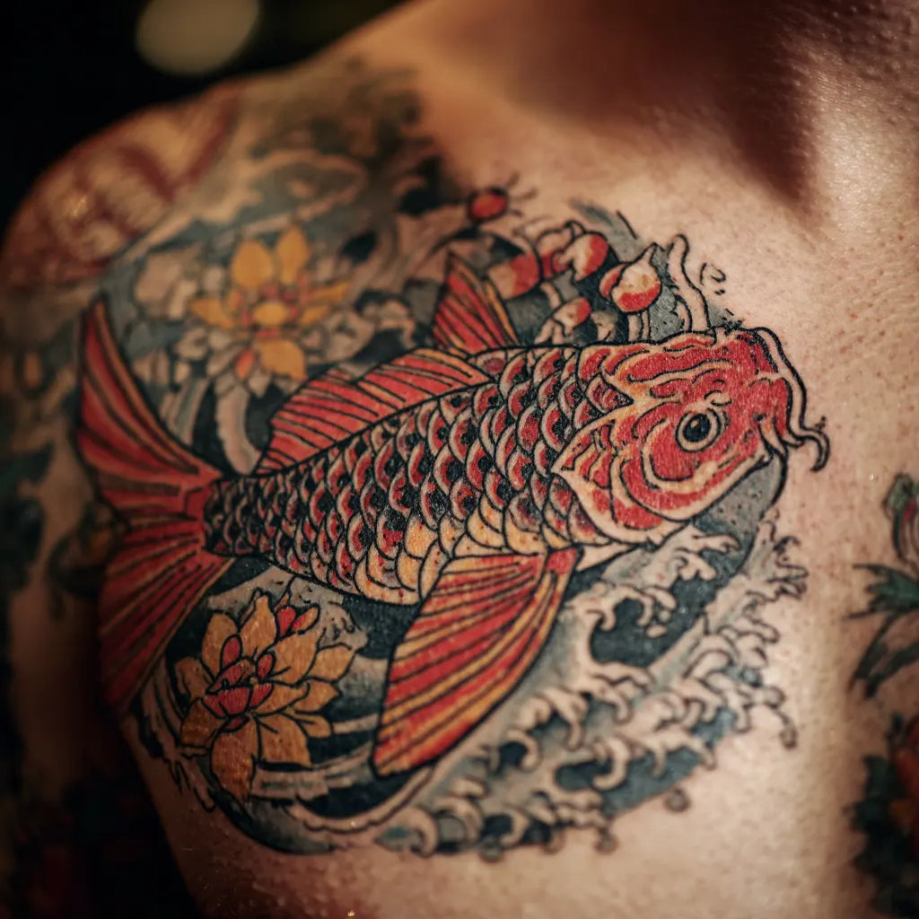Koi Fish Chest Tattoo