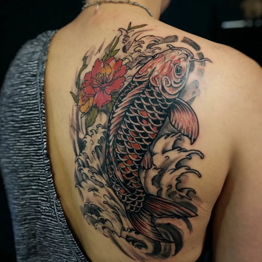 Koi Fish Half Back Tattoo