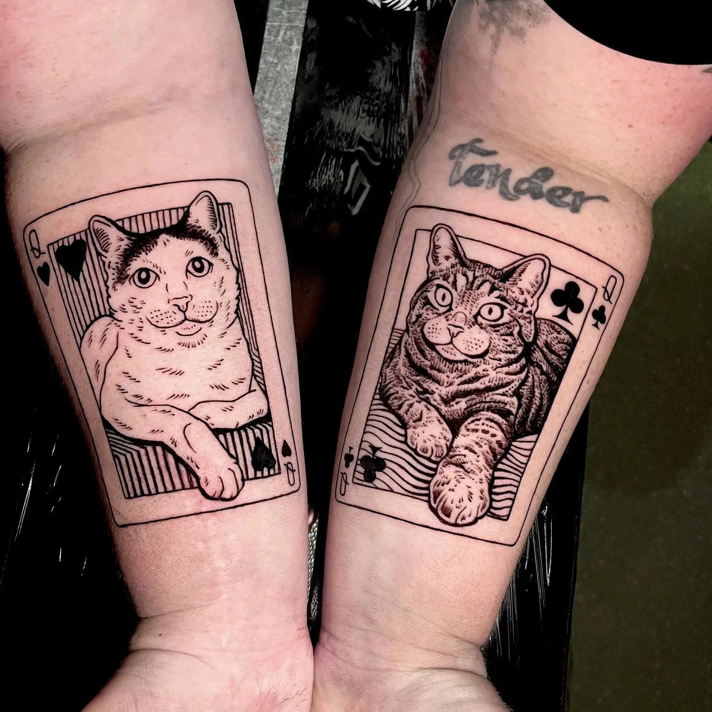 cats queen poker card matching tattoo