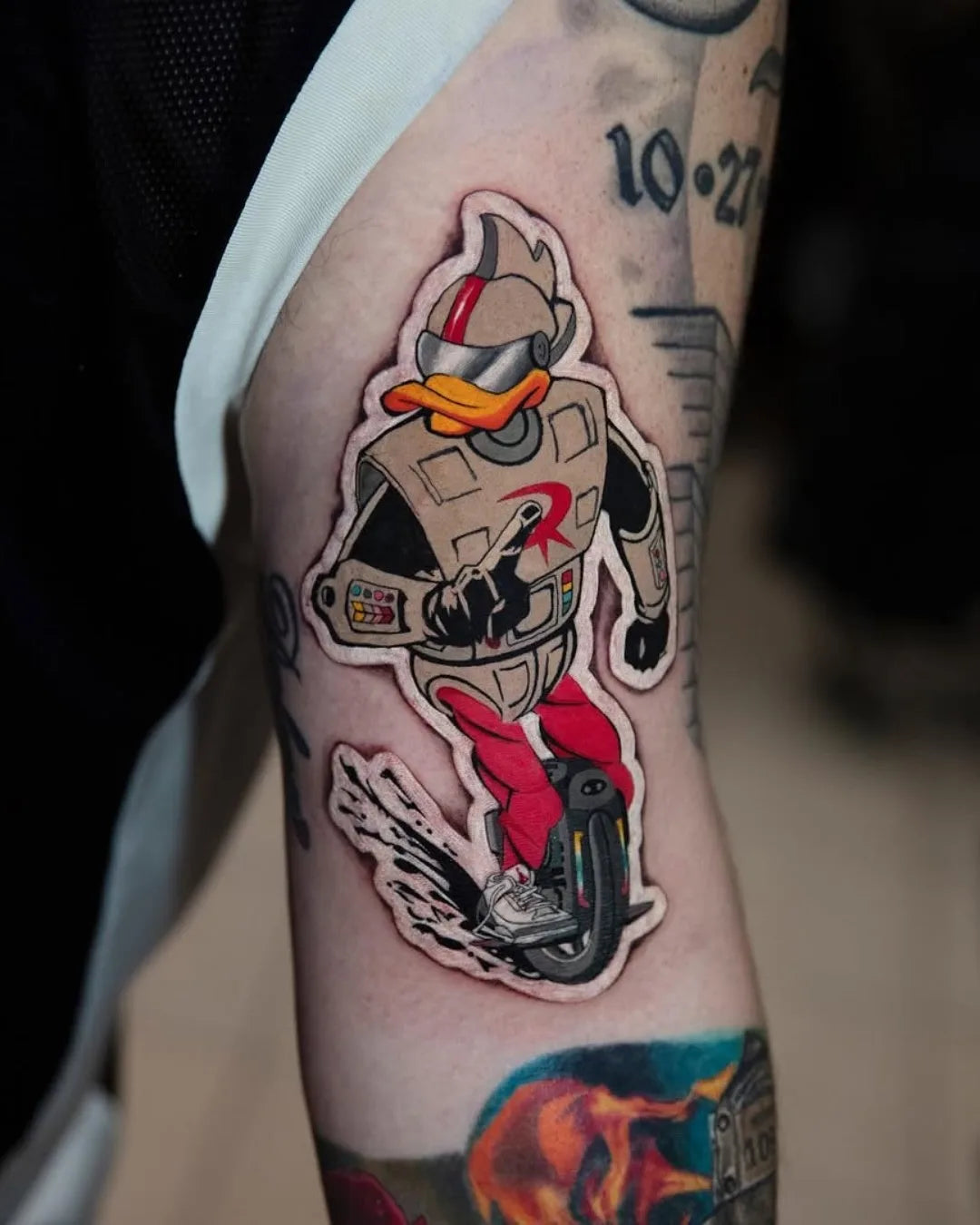 duck head robot sticker style tattoo