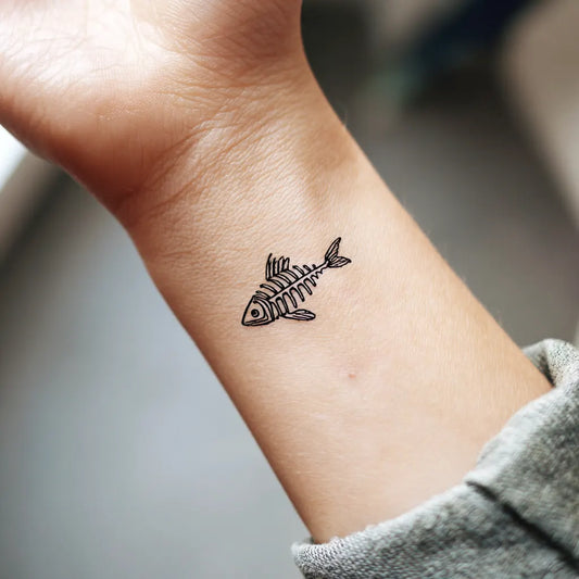 Minimalist Fish Bone Wrist Tattoo for Women
