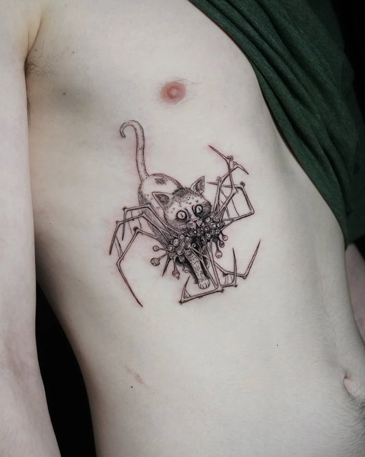 Junji Ito cat illustrative tattoo