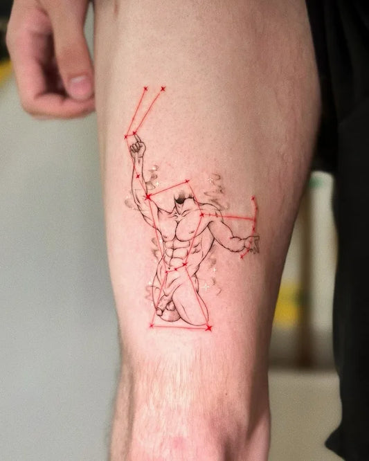 nude guy and red constellation abstract tattoo