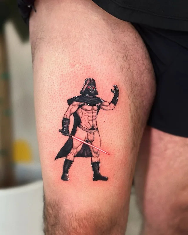 nude darth vader with lightsaber star wars tattoo