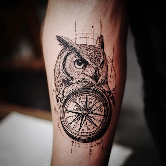Owl And Compass Tattoo