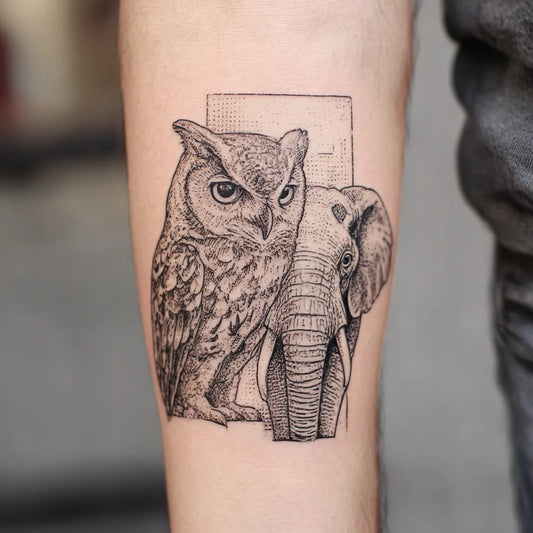 Owl And Elephant Tattoo