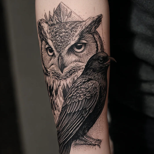 Owl And Raven Tattoo
