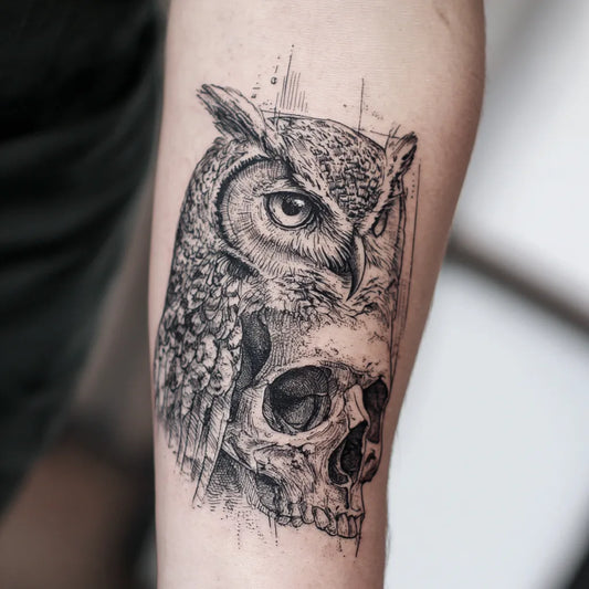 Owl And Skull Tattoo