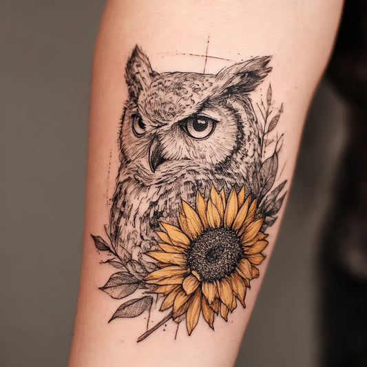 Owl And Sunflower Tattoo