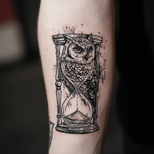 Owl Hourglass Tattoo