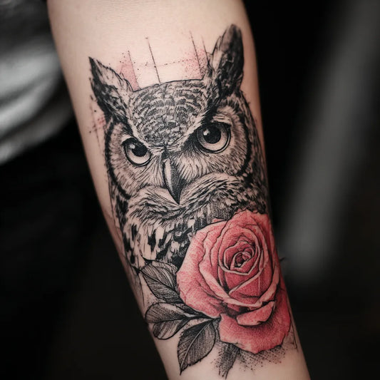 Owl Rose Tattoo