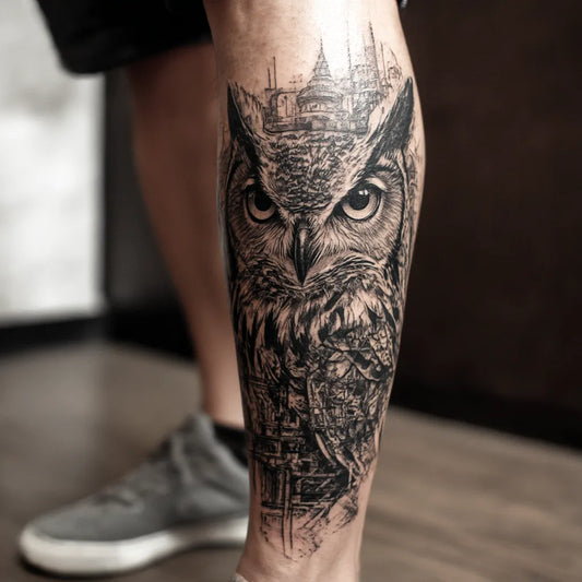Owl Shin Tattoo