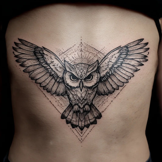 Owl Sternum Tattoo