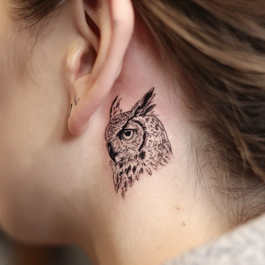 Owl Tattoo Behind Ear